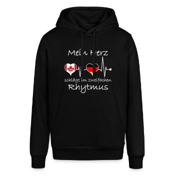 Deutschland Kanada Flagge Herzschlag - Stanley/Stella Unisex Hoodie SOUNDER - Schwarz - Vorne - Alina (178cm) & Michal (187cm)