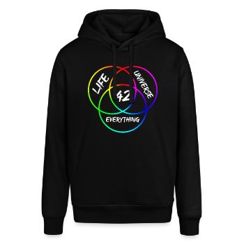 The Answer is 42 - Antwort auf alles & alle Fragen - Stanley/Stella Unisex Hoodie SOUNDER - Schwarz - Vorne - Alina (178cm) & Michal (187cm)