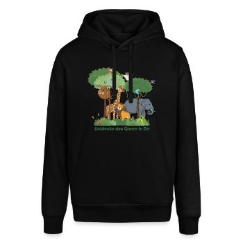 Queerreich Tierreich - Stanley/Stella Unisex Hoodie SOUNDER - Schwarz - Vorne - Alina (178cm) & Michal (187cm)