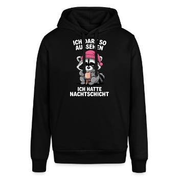Nachtschicht Nachtdienst Krankenschwester Waschbär - Stanley/Stella Unisex Hoodie SOUNDER - Schwarz - Vorne - Alina (178cm) & Michal (187cm)