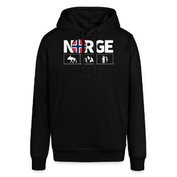 Norge Norwegen Flagge Elch Angeln Fjord - Stanley/Stella Unisex Hoodie SOUNDER - Schwarz - Vorne - Alina (178cm) & Michal (187cm)