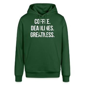 COFFEE. DEADLINES. GREATNESS. | Greyline Official - Stanley/Stella SOUNDER Unisex Hoodie - bottle green - Front - Alina (178cm) & Michal (187cm)