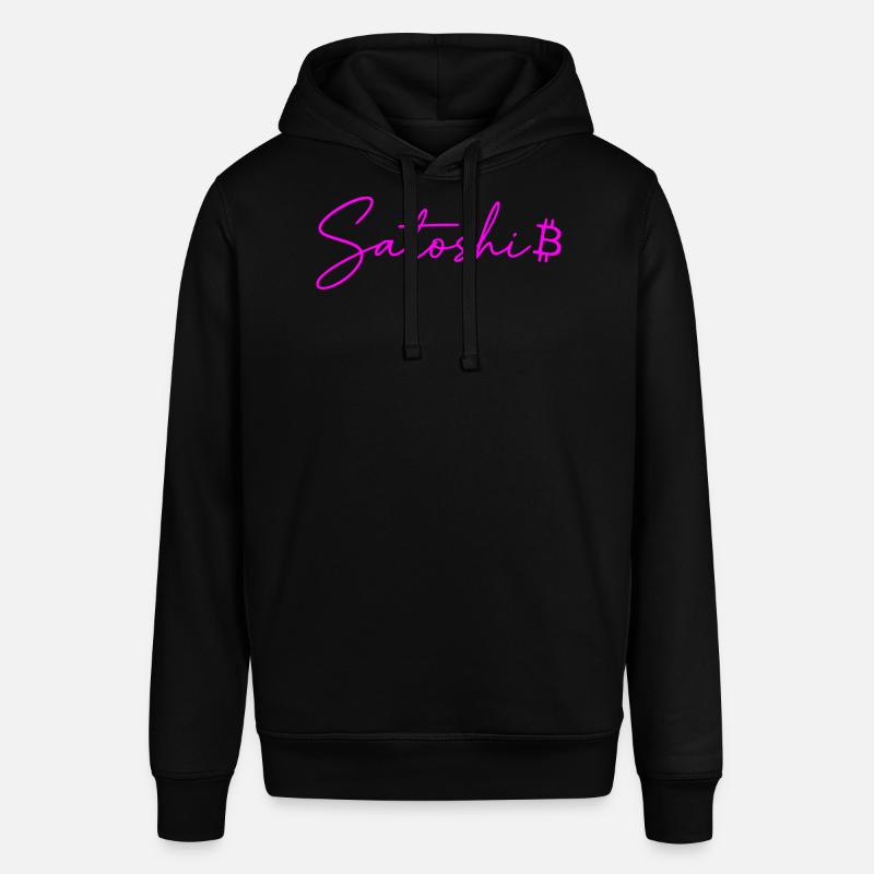 Satoshi Neon Lettering Bitcoin Script Pink - Stanley/Stella SOUNDER Unisex Hoodie - black