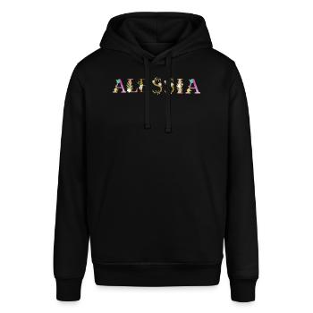 ALESSIA Name mit Blumen geschmückt - Stanley/Stella Unisex Hoodie SOUNDER - Schwarz - Vorne - Alina (178cm) & Michal (187cm)