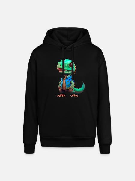 small T-Rex in denim jacket - Stanley/Stella SOUNDER Unisex Hoodie - black