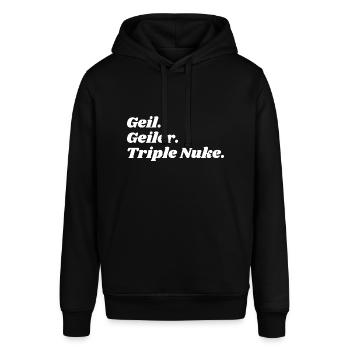 Geil. Geiler. Triple Nuke. - Stanley/Stella Unisex Hoodie SOUNDER - Schwarz - Vorne - Alina (178cm) & Michal (187cm)