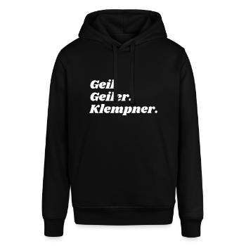 Geil. Geiler. Klempner - Stanley/Stella Unisex Hoodie SOUNDER - Schwarz - Vorne - Alina (178cm) & Michal (187cm)