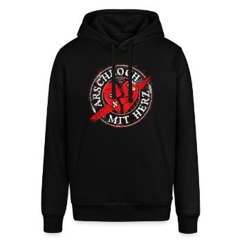 Arschloch mit Herz - Stanley/Stella Unisex Hoodie SOUNDER - Schwarz - Vorne - Alina (178cm) & Michal (187cm)