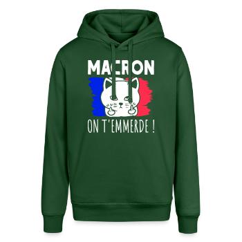 Macron On T'Emmerde ! Chat Chaton Humour - Sweat à capuche SOUNDER Stanley/Stella Unisexe - vert bouteille - Devant - Alina (178cm) & Michal (187cm)