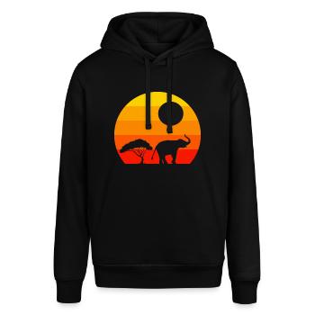 Retro Sonnenuntergang Elefant - Stanley/Stella Unisex Hoodie SOUNDER - Schwarz - Vorne - Alina (178cm) & Michal (187cm)