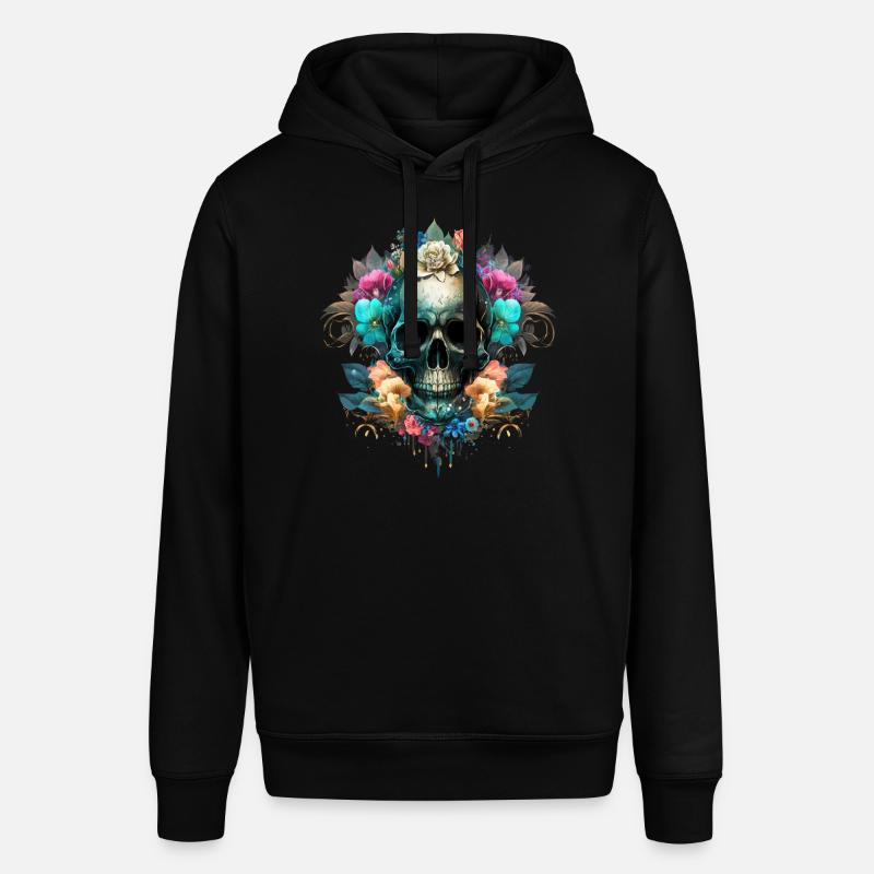 Crâne avec des fleurs - Sweat à capuche SOUNDER Stanley/Stella Unisexe - noir