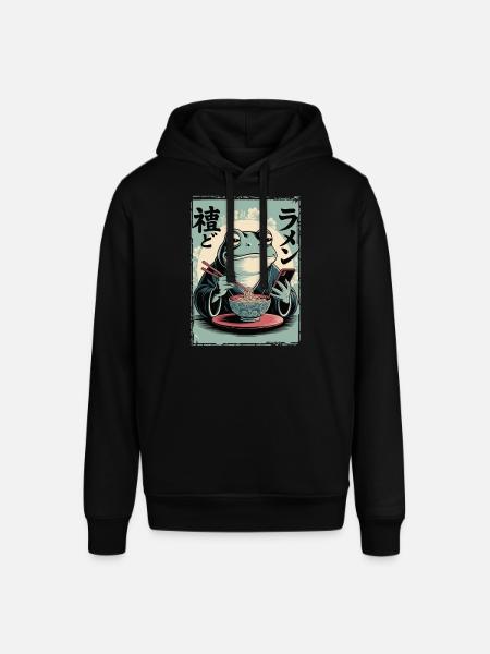 Funny frog, grumpy, Japanese art, ramen - Stanley/Stella SOUNDER Unisex Hoodie - black