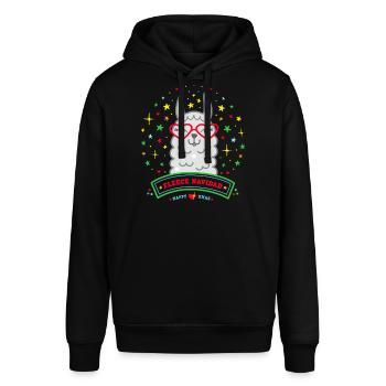 Lama Weihnachtspullover Weihnachtsgeschenk Alpaka - Stanley/Stella Unisex Hoodie SOUNDER - Schwarz - Vorne - Alina (178cm) & Michal (187cm)