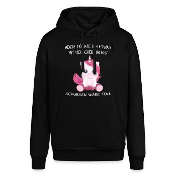 EINHORN - Heute möchte ich was mit Menschen machen - Stanley/Stella Unisex Hoodie SOUNDER - Schwarz - Vorne - Alina (178cm) & Michal (187cm)