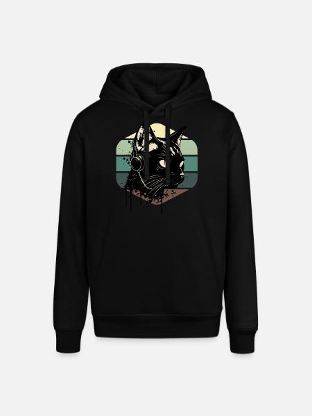 Cat Wearing Headphones | cat wearing earphones - Stanley/Stella SOUNDER Unisex Hoodie - black