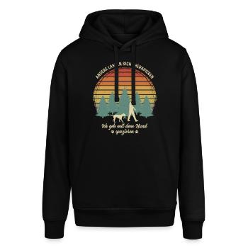 Mann mit Hund Gassi gehen Therapie Hundebesitzer - Stanley/Stella Unisex Hoodie SOUNDER - Schwarz - Vorne - Alina (178cm) & Michal (187cm)