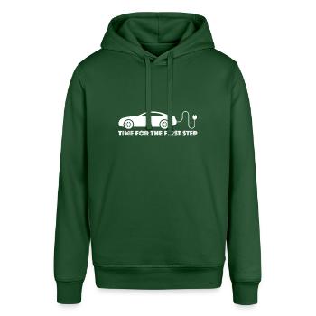 Zeit für den ersten Schritt | Elektroauto, co2 - Stanley/Stella Unisex Hoodie SOUNDER - Flaschengrün - Vorne - Alina (178cm) & Michal (187cm)