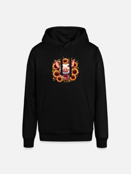 Maiale con fiocco e girasoli - Felpa con cappuccio unisex SOUNDER di Stanley/Stella - nero