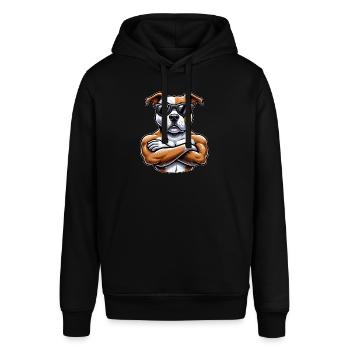 Cooler Hund Pitbull Sonnenbrille Cartoon Stil - Stanley/Stella Unisex Hoodie SOUNDER - Schwarz - Vorne - Alina (178cm) & Michal (187cm)