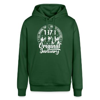 Januar 1973 Original 51 Jahre altes Geburtstagsgeschenk - Stanley/Stella Unisex Hoodie SOUNDER - Flaschengrün - Vorne - Alina (178cm) & Michal (187cm)