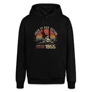Jahrgang 1955 Limitierte Auflage 1955 Retro 1955 - Stanley/Stella Unisex Hoodie SOUNDER - Schwarz - Vorne - Alina (178cm) & Michal (187cm)