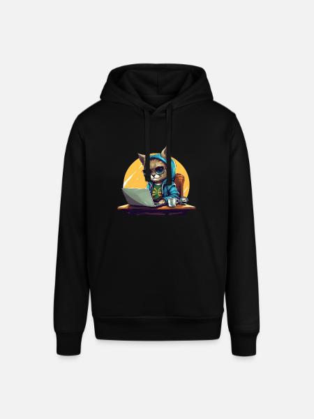 Cool Cat CEO - Start-up Mood with Laptop - Stanley/Stella SOUNDER Unisex Hoodie - black