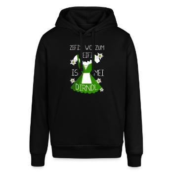 Zefix Wo Zum Deifi Is Mei Dirndl Spaß - Stanley/Stella Unisex Hoodie SOUNDER - Schwarz - Vorne - Alina (178cm) & Michal (187cm)
