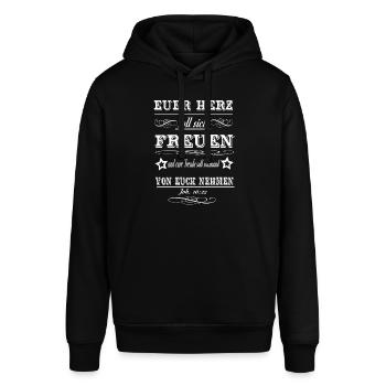 Euer Herz soll sich freuen - Stanley/Stella Unisex Hoodie SOUNDER - Schwarz - Vorne - Alina (178cm) & Michal (187cm)
