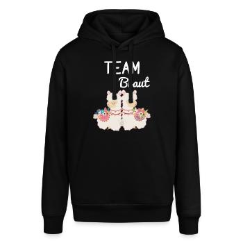 Team Braut Bride Alpaca Lama Alpaka JGA Party - Stanley/Stella Unisex Hoodie SOUNDER - Schwarz - Vorne - Alina (178cm) & Michal (187cm)