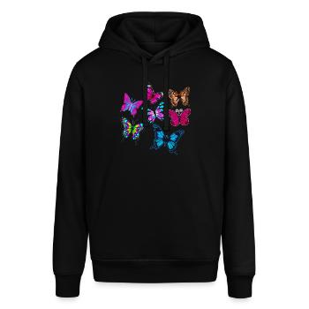 Bunte Schmetterlinge - Stanley/Stella Unisex Hoodie SOUNDER - Schwarz - Vorne - Alina (178cm) & Michal (187cm)