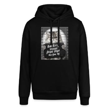 Böse Katze Polizeifoto Kätzchen Knast Gefängnis - Stanley/Stella Unisex Hoodie SOUNDER - Schwarz - Vorne - Alina (178cm) & Michal (187cm)