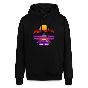 80er Jahre Sportwagen Outrun Vaporwave Synthwave - Stanley/Stella Unisex Hoodie SOUNDER - Schwarz - Vorne - Alina (178cm) & Michal (187cm)