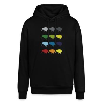 Neon Pop Art Retro Kiwi oiseau de course Idée cadeau - Sweat à capuche SOUNDER Stanley/Stella Unisexe - noir - Devant - Alina (178cm) & Michal (187cm)