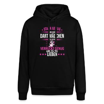 Dart Mädchen | Darts Dartspieler Damen Spruch - Stanley/Stella Unisex Hoodie SOUNDER - Schwarz - Vorne - Alina (178cm) & Michal (187cm)