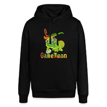 Game Leon . Chamäleon mit Mouse und Headset. - Stanley/Stella Unisex Hoodie SOUNDER - Schwarz - Vorne - Alina (178cm) & Michal (187cm)