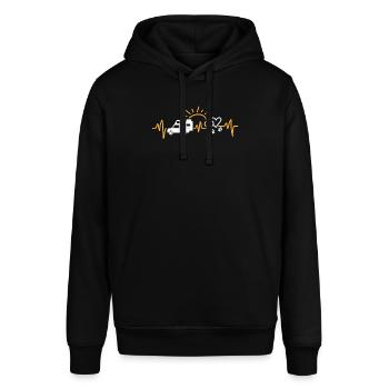 Pickup Wohnkabine Camping Herzschlag mit Hund - Stanley/Stella Unisex Hoodie SOUNDER - Schwarz - Vorne - Alina (178cm) & Michal (187cm)