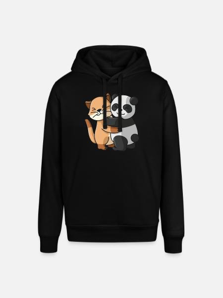 Cat and Panda Hug Cuddle Animals - Stanley/Stella SOUNDER Unisex Hoodie - black