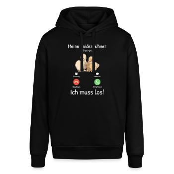 Meine Seidenhühner rufen an Seidenhuhn Silkie Huhn - Stanley/Stella Unisex Hoodie SOUNDER - Schwarz - Vorne - Alina (178cm) & Michal (187cm)