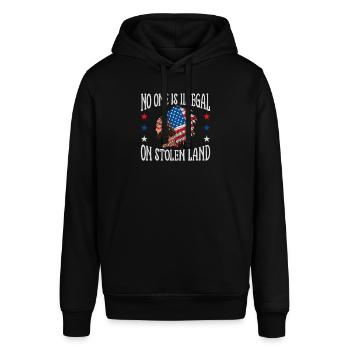 No One Is Illegal On Stolen Land, Native American - Stanley/Stella Unisex Hoodie SOUNDER - Schwarz - Vorne - Alina (178cm) & Michal (187cm)