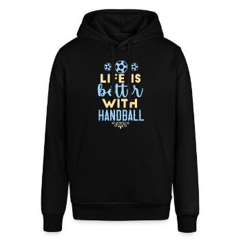 Das Leben ist besser mit Handballtorwart Deutschla - Stanley/Stella Unisex Hoodie SOUNDER - Schwarz - Vorne - Alina (178cm) & Michal (187cm)
