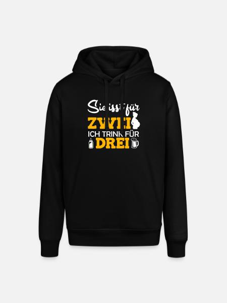 Hun spiser for 2 jeg drikker for 3 far-til-være - Stanley/Stella SOUNDER unisex hoodie - sort