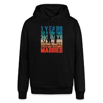 1 Jahr verheiratet Hochzeit Ehe Spruch Geschenk - Stanley/Stella Unisex Hoodie SOUNDER - Schwarz - Vorne - Alina (178cm) & Michal (187cm)