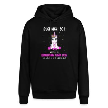 Guck nicht so - witziger Einhorn Spruch - Stanley/Stella Unisex Hoodie SOUNDER - Schwarz - Vorne - Alina (178cm) & Michal (187cm)