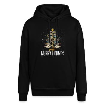 Funny Merry Fishmas Tree Fishermen Fish Lover - Stanley/Stella Unisex Hoodie SOUNDER - Schwarz - Vorne - Alina (178cm) & Michal (187cm)