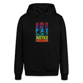 Menschenrechte Antirassismus Toleranz Geschenk - Stanley/Stella Unisex Hoodie SOUNDER - Schwarz - Vorne - Alina (178cm) & Michal (187cm)