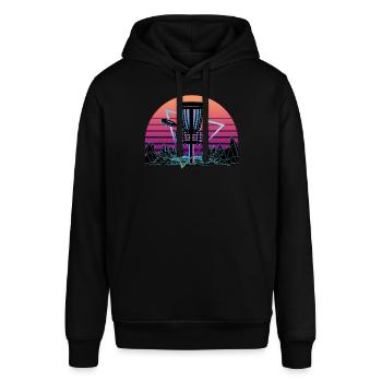 Disc Golf Vaporwave Aesthetic Retro - Stanley/Stella Unisex Hoodie SOUNDER - Schwarz - Vorne - Alina (178cm) & Michal (187cm)