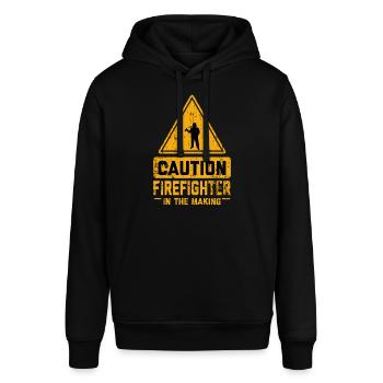CAUTION Firefighter In The Making - Stanley/Stella SOUNDER Unisex Hoodie - black - Front - Alina (178cm) & Michal (187cm)