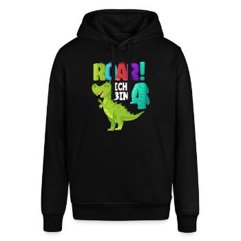 Ich Bin 4 Dinosaurier 4. Geburtstag Jungs Geschenk - Stanley/Stella Unisex Hoodie SOUNDER - Schwarz - Vorne - Alina (178cm) & Michal (187cm)