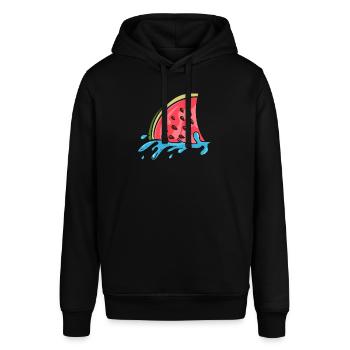 Haifischflosse als Wassermelone - Stanley/Stella Unisex Hoodie SOUNDER - Schwarz - Vorne - Alina (178cm) & Michal (187cm)