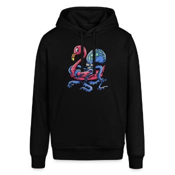 Octopus Wearing A Flamingo Hoop - Pool Party - Stanley/Stella Unisex Hoodie SOUNDER - Schwarz - Vorne - Alina (178cm) & Michal (187cm)